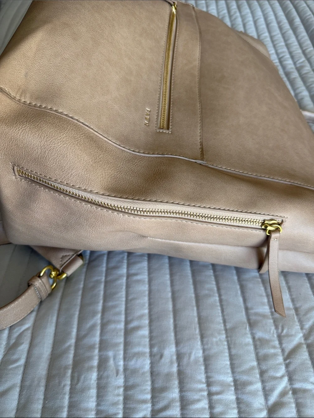 Fawn Design Neutral Beige Convertible Leather Backpack